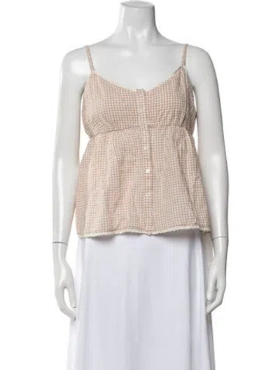 Pre-owned Xirena Plaid Print V-neck Blouse W/ Tags In Neutrals