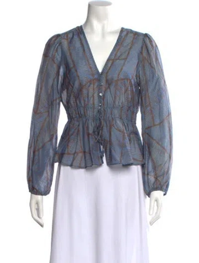 Pre-owned Xirena Plaid Print V-neck Button-up Top W/ Tags In Blue