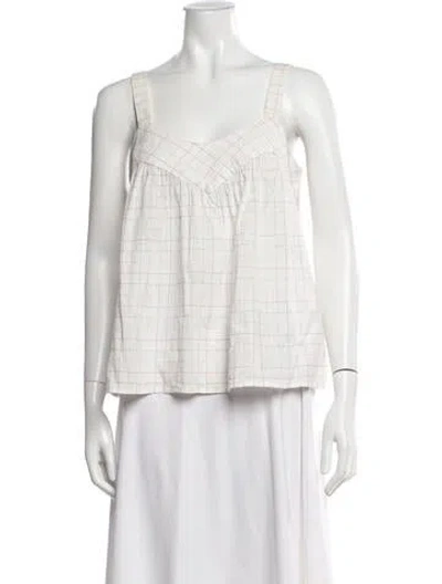 Pre-owned Xirena Plaid Print V-neck Top In White