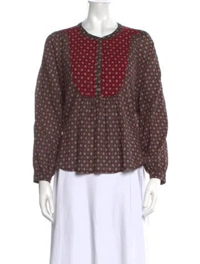 Pre-owned Xirena Printed Crew Neck Blouse In Brown