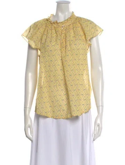 Pre-owned Xirena Printed Crew Neck Blouse In Yellow