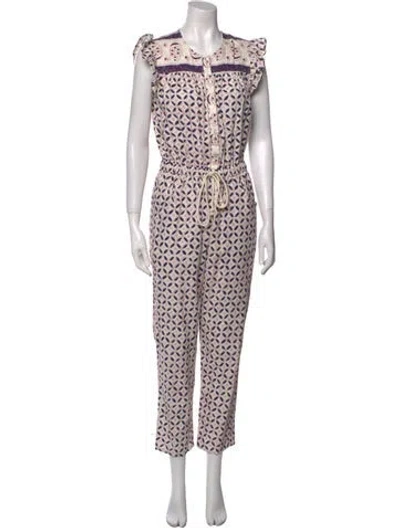 Pre-owned Xirena Printed Crew Neck Jumpsuit In White