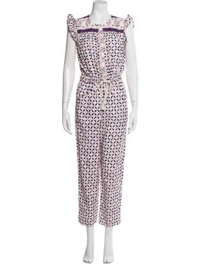 Pre-owned Xirena Printed Crew Neck Jumpsuit In White