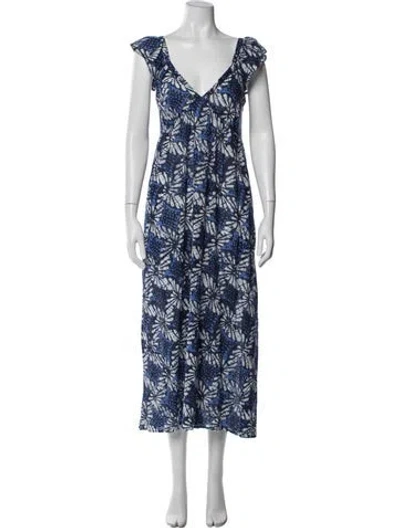 Pre-owned Xirena Printed Long Dress In Blue
