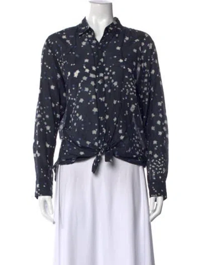 Pre-owned Xirena Printed Long Sleeve Blouse In Blue
