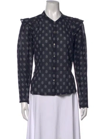 Pre-owned Xirena Printed Long Sleeve Blouse In Blue