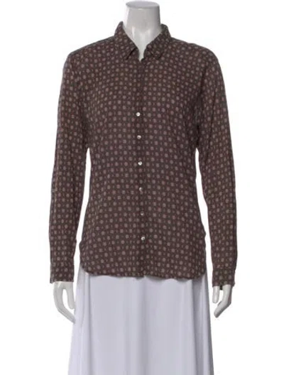 Pre-owned Xirena Printed Long Sleeve Blouse In Brown