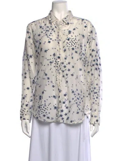 Pre-owned Xirena Printed Long Sleeve Blouse In White