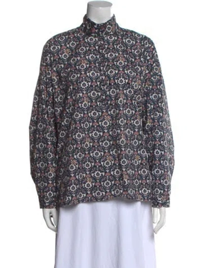 Pre-owned Xirena Printed Mock Neck Blouse In Black