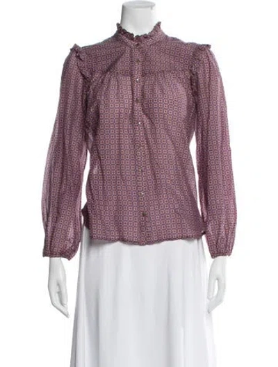 Pre-owned Xirena Printed Mock Neck Blouse In Purple
