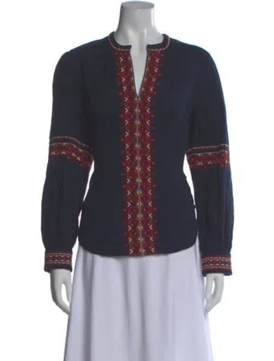 Pre-owned Xirena Printed V-neck Blouse In Blue