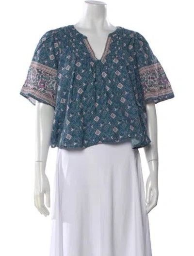 Pre-owned Xirena Printed V-neck Blouse In Blue