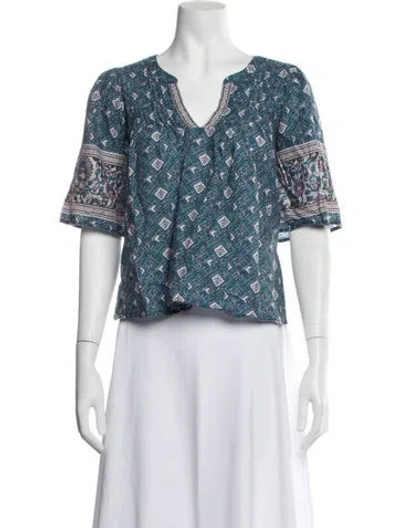 Pre-owned Xirena Printed V-neck Blouse In Blue