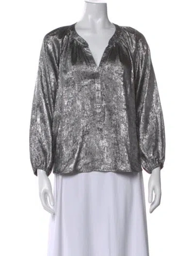 Pre-owned Xirena Printed V-neck Blouse In Gray