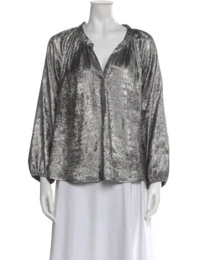 Pre-owned Xirena Printed V-neck Blouse In Gray