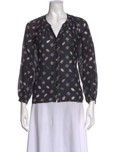 Pre-owned Xirena Printed V-neck Blouse In Gray