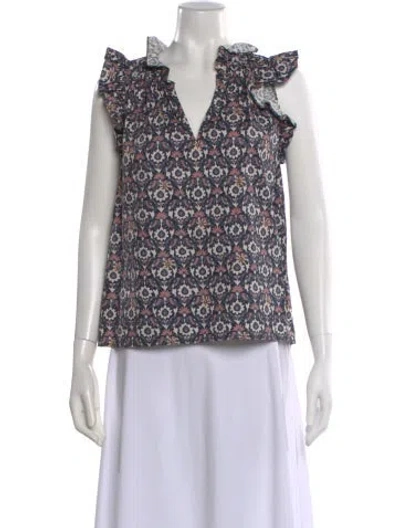 Pre-owned Xirena Printed V-neck Blouse In Multi