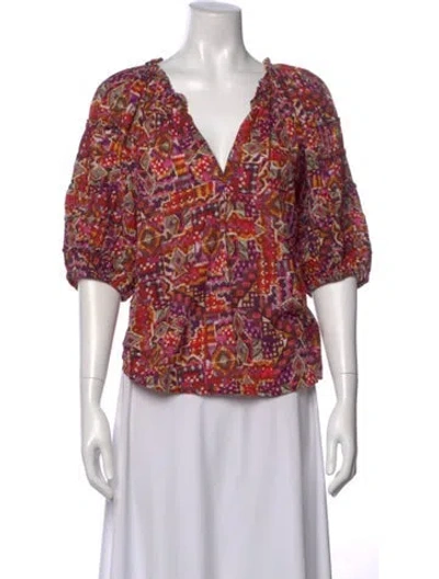 Pre-owned Xirena Printed V-neck Blouse In Multi