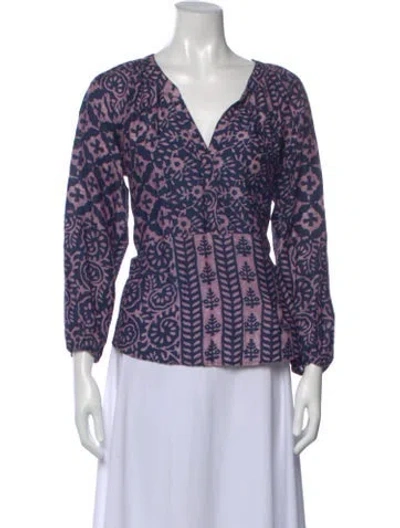 Pre-owned Xirena Printed V-neck Blouse In Purple