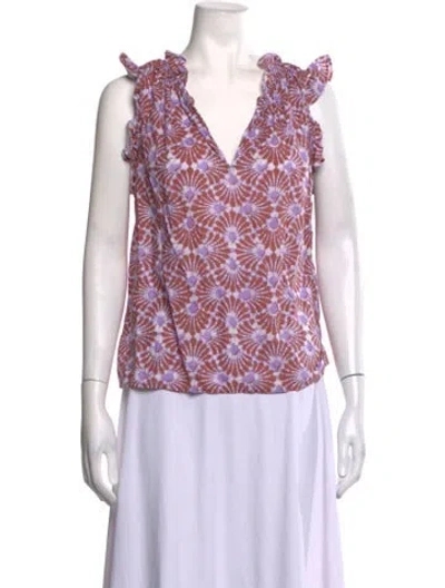 Pre-owned Xirena Printed V-neck Blouse In Purple