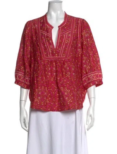 Pre-owned Xirena Printed V-neck Blouse In Red