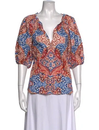 Pre-owned Xirena Printed V-neck Blouse In Red