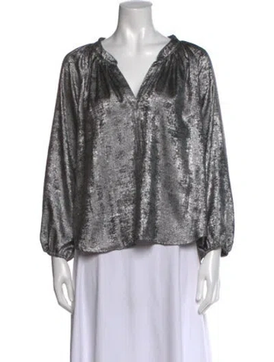 Pre-owned Xirena Printed V-neck Blouse In Silver