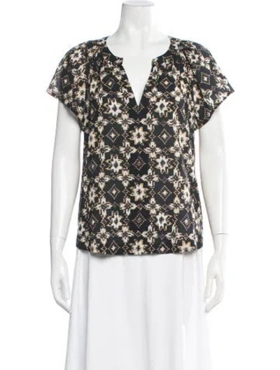 Pre-owned Xirena Printed V-neck Blouse W/ Tags In White