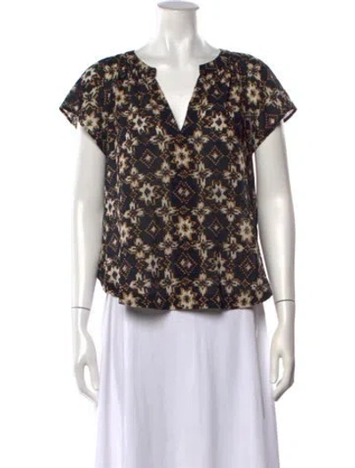 Pre-owned Xirena Printed V-neck Blouse W/ Tags In White