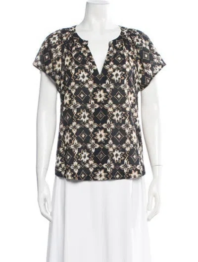 Pre-owned Xirena Printed V-neck Blouse W/ Tags In White