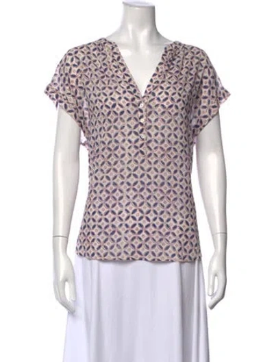 Pre-owned Xirena Printed V-neck Blouse In White