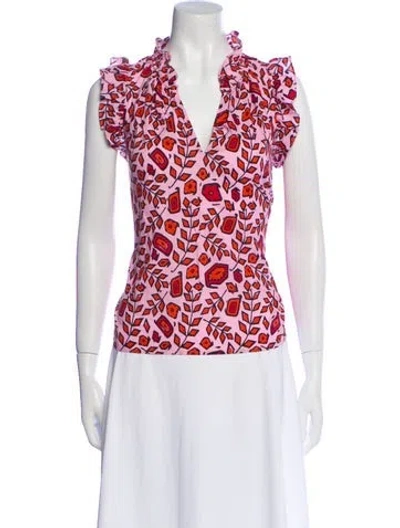 Pre-owned Xirena Printed V-neck Top In Pink