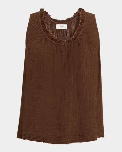 Xirena Rosie Ruffle-trim Cotton Gauze Top In Brown