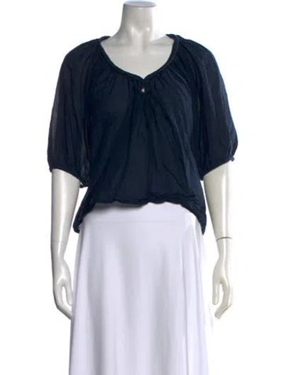 Pre-owned Xirena Scoop Neck Short Sleeve Blouse In Blue