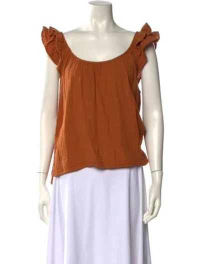 Pre-owned Xirena Scoop Neck Short Sleeve Blouse In Orange
