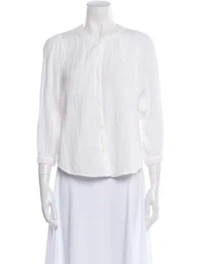 Pre-owned Xirena Scoop Neck Three-quarter Sleeve Button-up Top In White