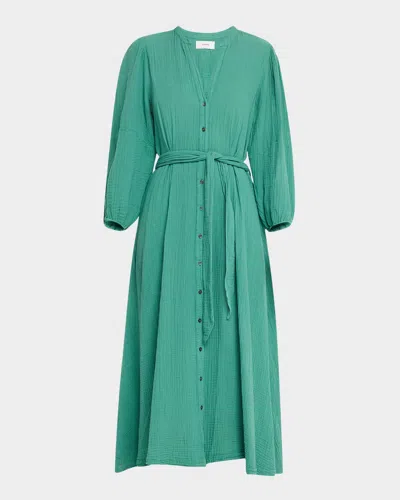 Xirena Selene Blouson-sleeve Cotton Gauze Midi Dress In Bottle Green