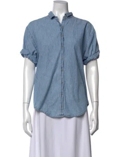 Pre-owned Xirena Short Sleeve Button-up Top In Blue