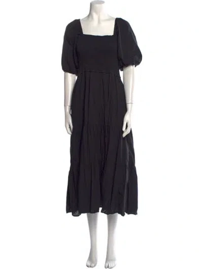Pre-owned Xirena Square Neckline Midi Length Dress In Black