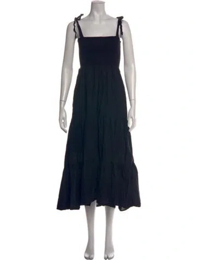 Pre-owned Xirena Square Neckline Midi Length Dress In Black