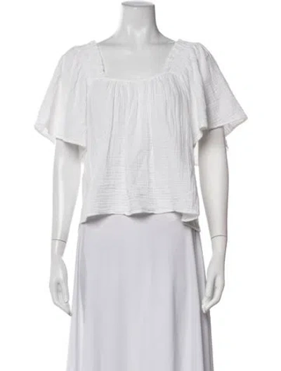 Pre-owned Xirena Square Neckline Short Sleeve Blouse In White