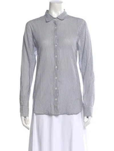Pre-owned Xirena Striped Long Sleeve Blouse In Blue