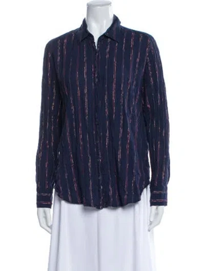 Pre-owned Xirena Striped Long Sleeve Blouse In Blue
