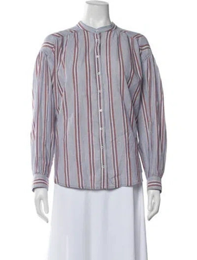 Pre-owned Xirena Striped Long Sleeve Blouse In Blue