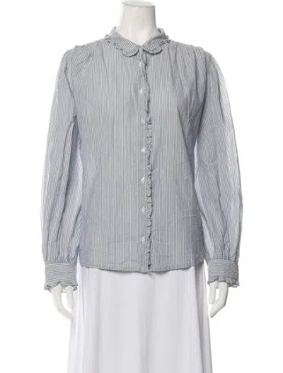 Pre-owned Xirena Striped Long Sleeve Blouse In Blue