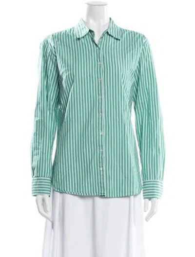 Pre-owned Xirena Striped Long Sleeve Blouse In Green