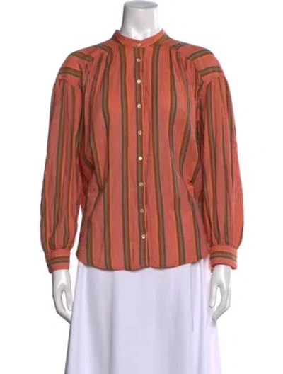 Pre-owned Xirena Striped Long Sleeve Blouse In Orange