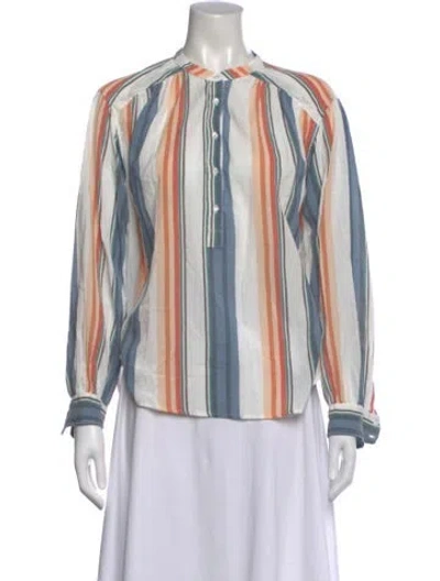 Pre-owned Xirena Striped Long Sleeve Blouse W/ Tags In White