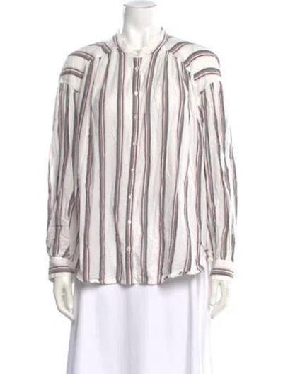 Pre-owned Xirena Striped Long Sleeve Blouse In White