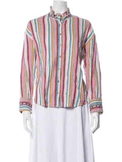Pre-owned Xirena Striped Long Sleeve Blouse In White